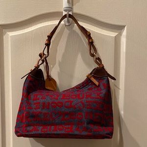 Gorgeous fun Dooney & Bourke denim bag w/red writing